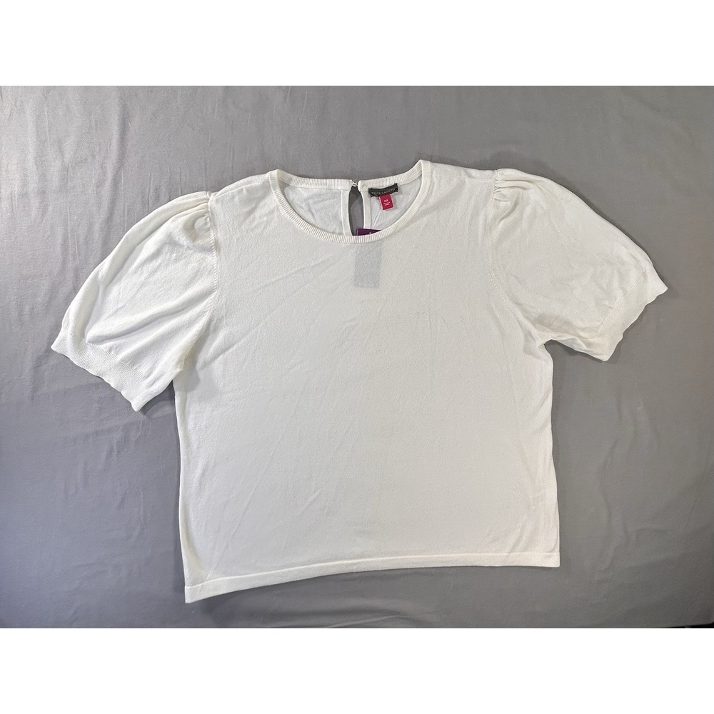 Vince Camuto Sweater White Women's XXL  short‎ sleeve puff sleeves keyhole back